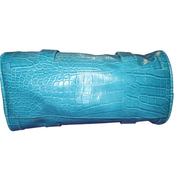 Turquoise Blue Y2K Snakeskin Embossed Vegan Leather Barrel Bag - Picture 7 of 13